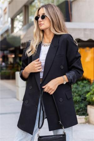 Women's Black Buttoned Blazer Jacket