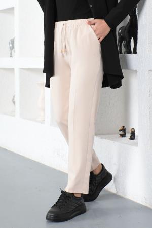 Beige elastic waist pants
