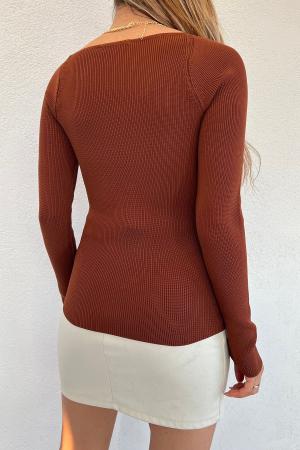 Brown knitted blouse for women