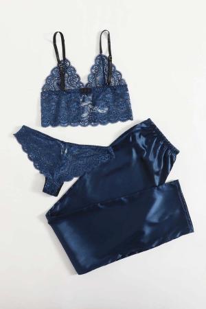 Satin Pajama Bottom 3 Piece Set