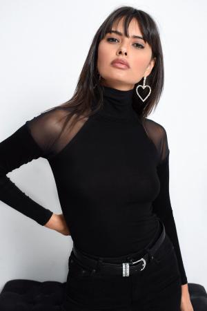 Black Shoulder Tulle Blouse