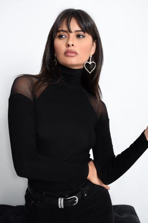 Black Shoulder Tulle Blouse