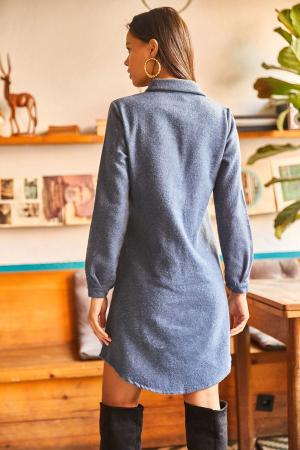 Women's Indigo Cashmere Shirt Dress