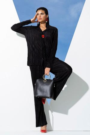 2-Piece Pleated Black Shirt Trouser Set