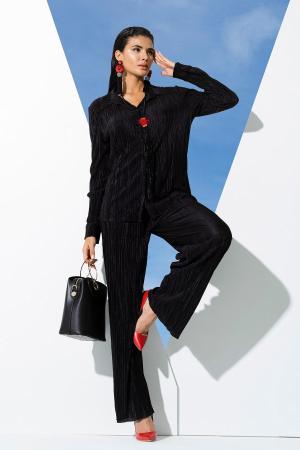 2-Piece Pleated Black Shirt Trouser Set