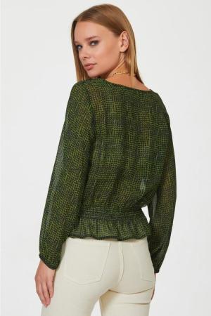 V Neck Elastic Waist Crop Blouse