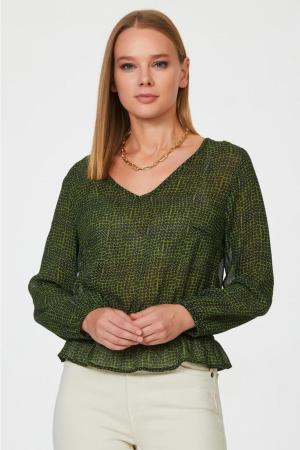 V Neck Elastic Waist Crop Blouse