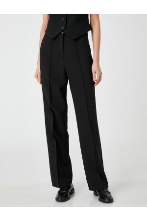 Wide Leg Fabric Trousers Ribbed