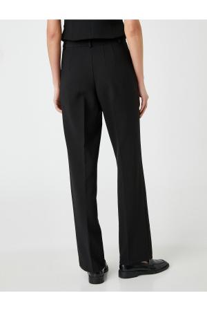 Wide Leg Fabric Trousers Ribbed