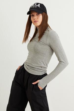 Women's Gray Finger Detail Bodysuit