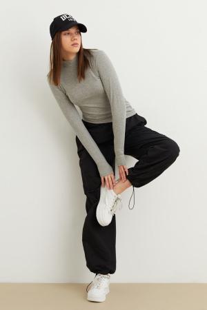 Women's Gray Finger Detail Bodysuit