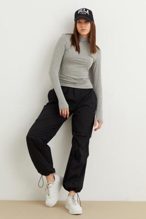 Women's Gray Finger Detail Bodysuit