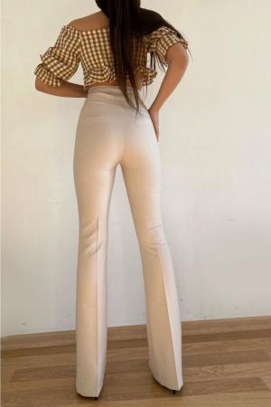 Beige wide leg fabric pants