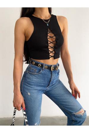 Women's Black Crop Blouse