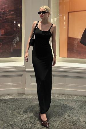 Black Long Strappy Basic Dress