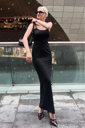 Black Long Strappy Basic Dress