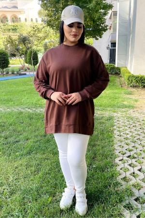 Plus Size Oversize Basic Sweatshirt Brown