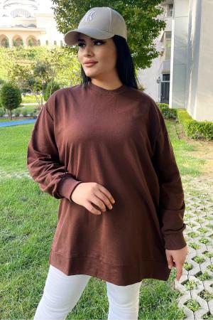 Plus Size Oversize Basic Sweatshirt Brown
