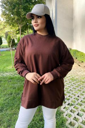 Plus Size Oversize Basic Sweatshirt Brown