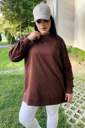 Plus Size Oversize Basic Sweatshirt Brown