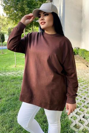 Plus Size Oversize Basic Sweatshirt Brown