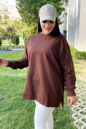 Plus Size Oversize Basic Sweatshirt Brown