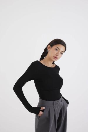 Backless Long Sleeve Blouse