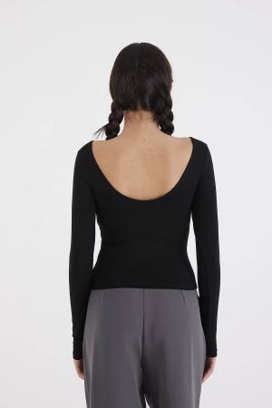 Backless Long Sleeve Blouse