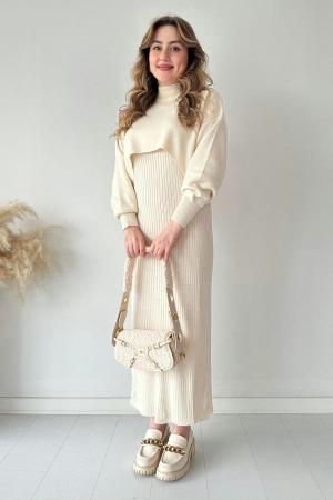Short Sweater Knit Dress Ecru