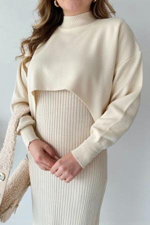 Short Sweater Knit Dress Ecru