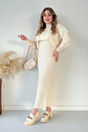 Short Sweater Knit Dress Ecru