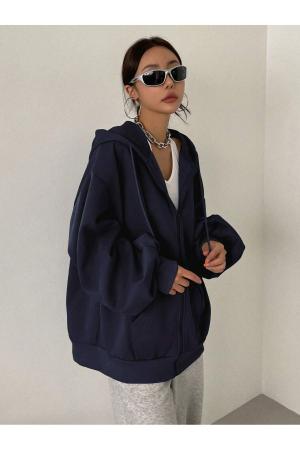 Navy Blue Hooded Cardigan