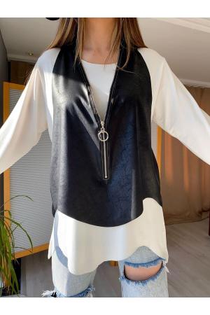 Faux Leather Vest Two Piece Suit