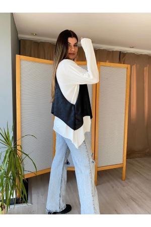 Faux Leather Vest Two Piece Suit