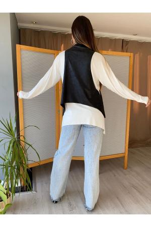 Faux Leather Vest Two Piece Suit