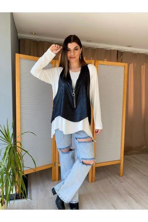 Faux Leather Vest Two Piece Suit
