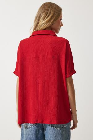 Crinkle knitted blouse with collar