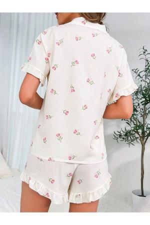 Floral Printed Ruffle Pajama Set