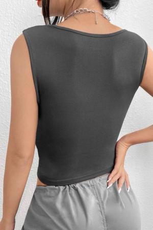 Square Neck Gathered Detail Crop Blouse