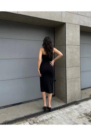Strapless Black Color Slit Women's Dress