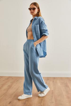 Light Blue Elasticated Pants for Women