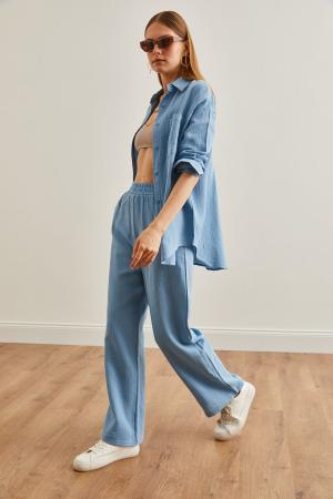 Light Blue Elasticated Pants for Women