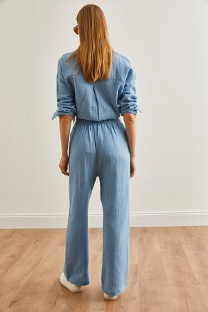 Light Blue Elasticated Pants for Women