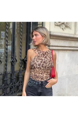 Leopard Tulle Blouse Bodysuit