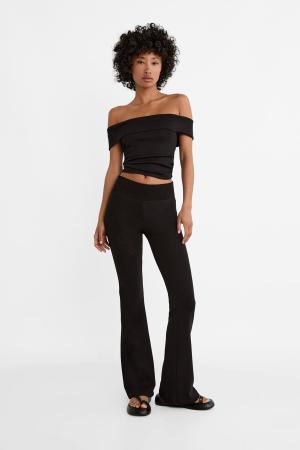 Ribbed waisted bell-bottom trousers