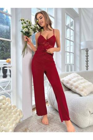 Women's Strapless Burgundy Lace Suit