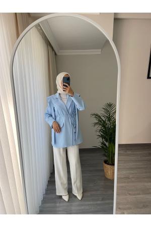 Waist Tie Blazer Jacket Blue