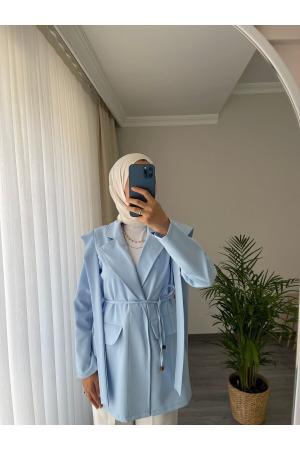 Waist Tie Blazer Jacket Blue
