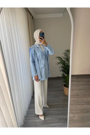 Waist Tie Blazer Jacket Blue