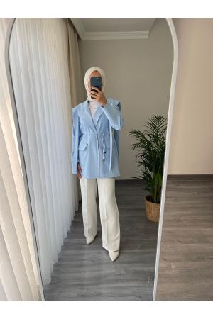 Waist Tie Blazer Jacket Blue